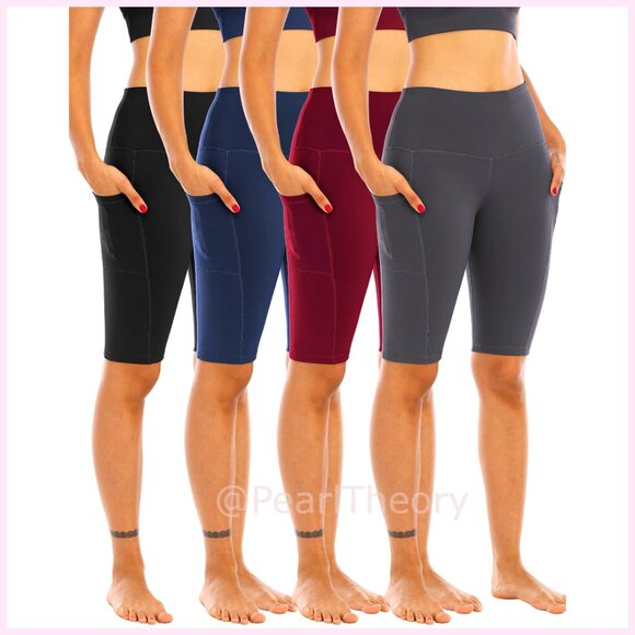 High Waisted Biker Yoga Shorts with Pockets Tummy Control Workout Shorts